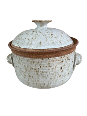 Vintage speckled stoneware steamer with chimney